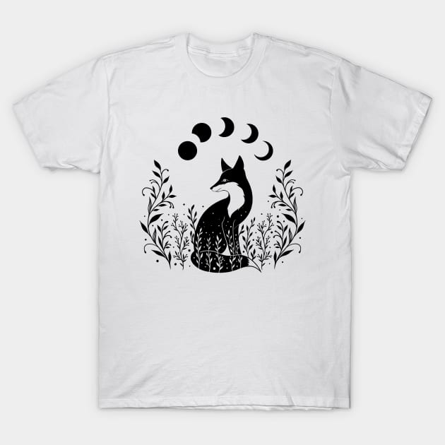 Fox on the Hill - Black and White T-Shirt by Episodic Drawing